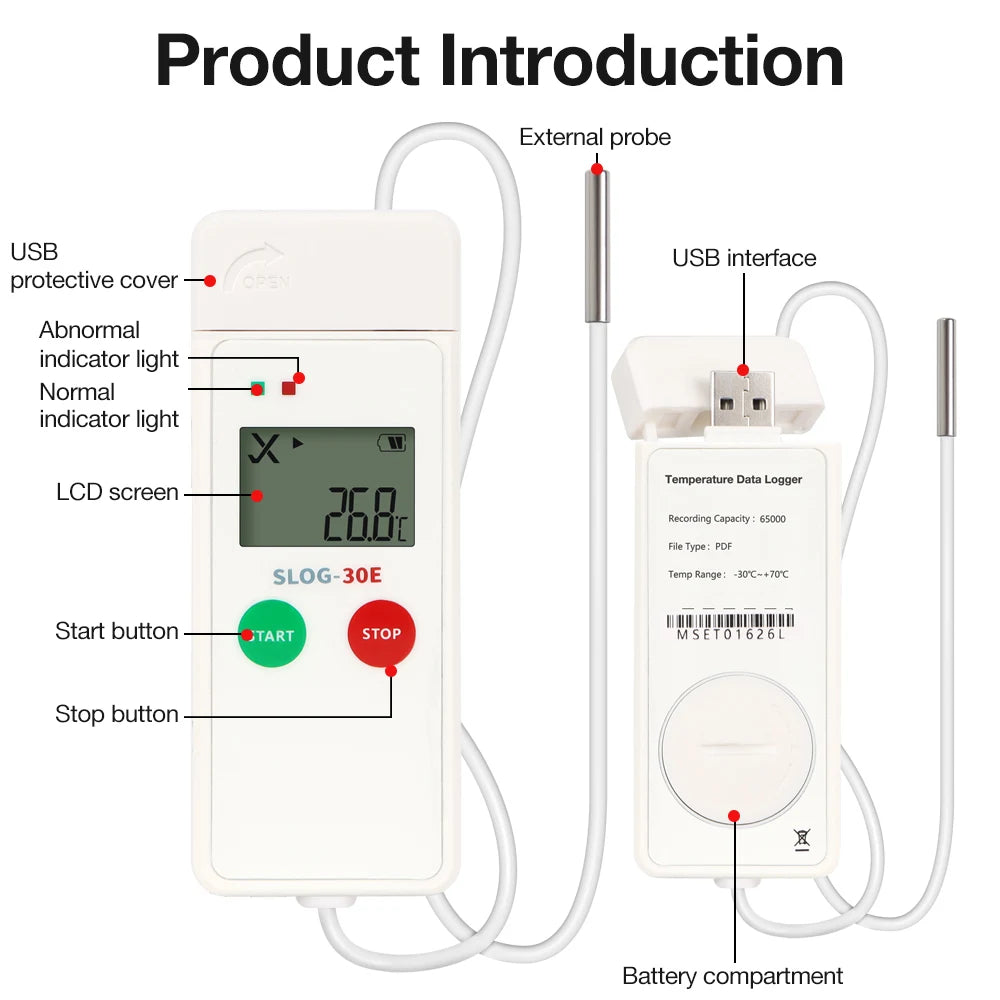 USB Temperature Data Logger 65000 Points PDF Recorder for Food, Medicine, Warehouse Transport
