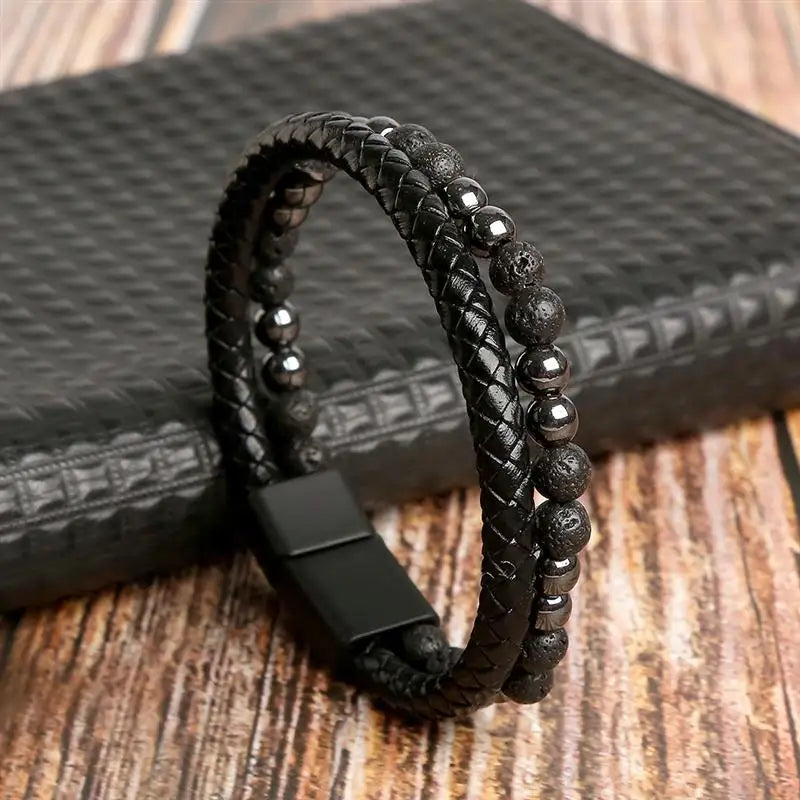 CowLost | high-quality-leather-bracelet-men-classic-fashion-tiger-eye-beaded-multi-layer |25