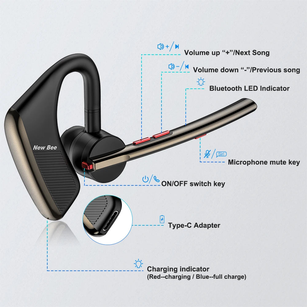 CowLost | new-bee-m50-bluetooth-headset-wireless-earpiece-earphones-24-hrs-talk-time-v5-2 |8