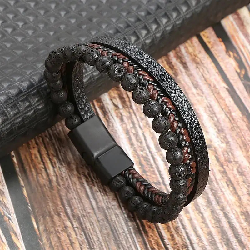 CowLost | high-quality-leather-bracelet-men-classic-fashion-tiger-eye-beaded-multi-layer |43
