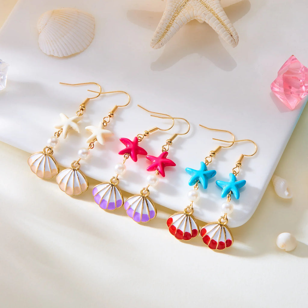 CowLost | conch-shells-starfish-dangle-earrings-for-women-bohemia-long-tassel-star-shell-drop-earring-girl-ocean-beach-party-jewelry |3