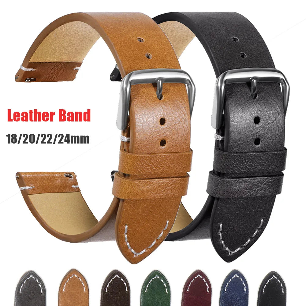 Calfskin Leather Quick Release Watch Band 18-24mm Soft Wrist Strap for Samsung Seiko Smartwatches