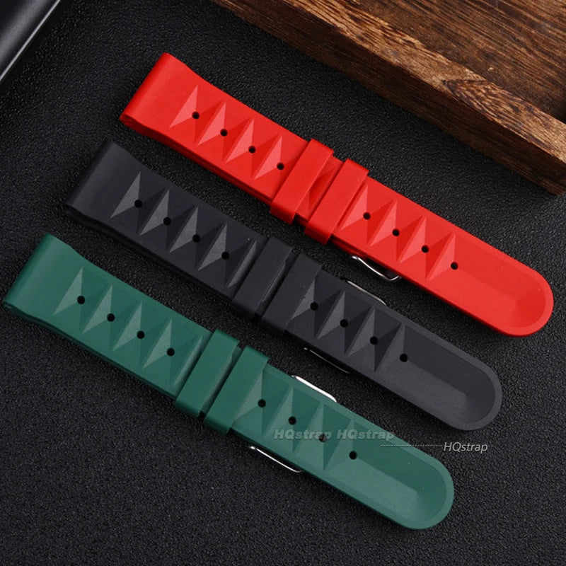 CowLost | premium-soft-rubber-waffle-watchband-20mm-22mm-replacement-strap-for-seiko-water-ghost-sport-watchband-black-green-wristband |3