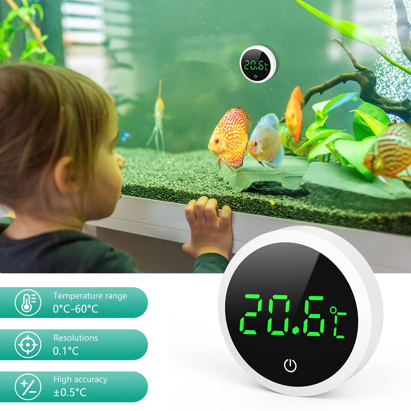 ORIA Digital LCD Aquarium Thermometer Round Mini Electronic Fish Tank Temperature Meter