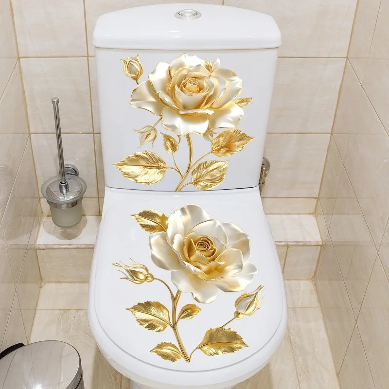 CowLost | beautiful-golden-flower-toilet-sticker-bathroom-toilet-cover-decorative |3