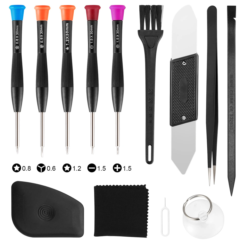 12-in-1 Magnetic Screwdriver Set with Suction Cup and Pry Tools for iPhone, MacBook, Laptop Repair
