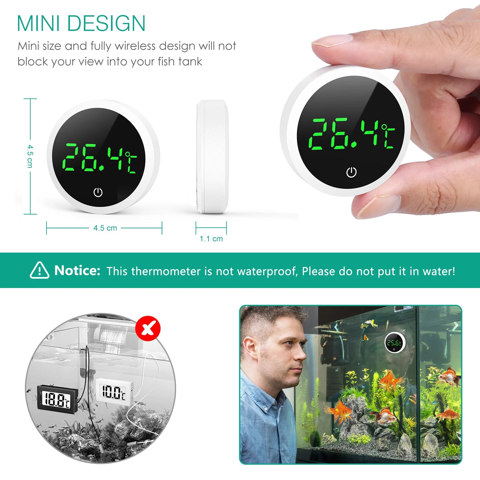 ORIA Digital LCD Aquarium Thermometer Round Mini Electronic Fish Tank Temperature Meter