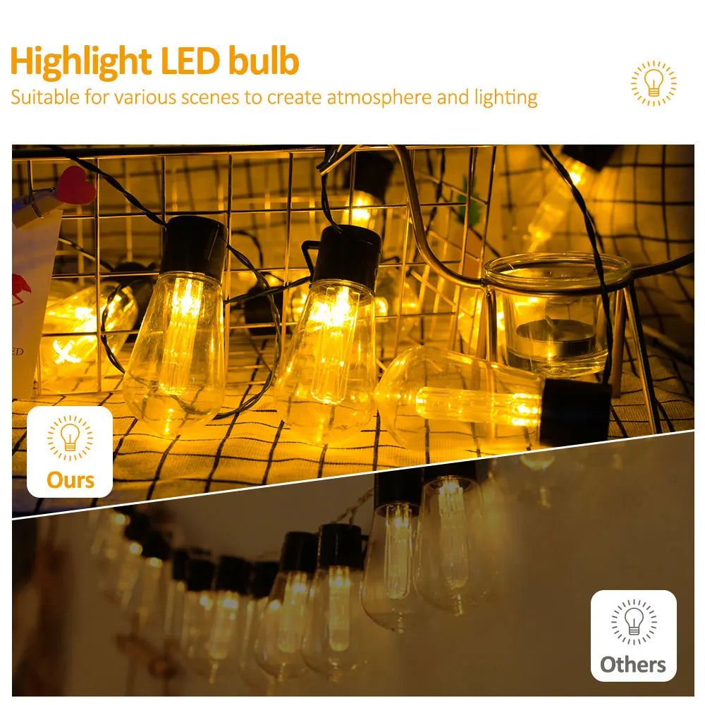 32FT S14 Solar Waterproof Outdoor String Lights with Remote, 8 Modes, Shatterproof Bulbs, High Brightness