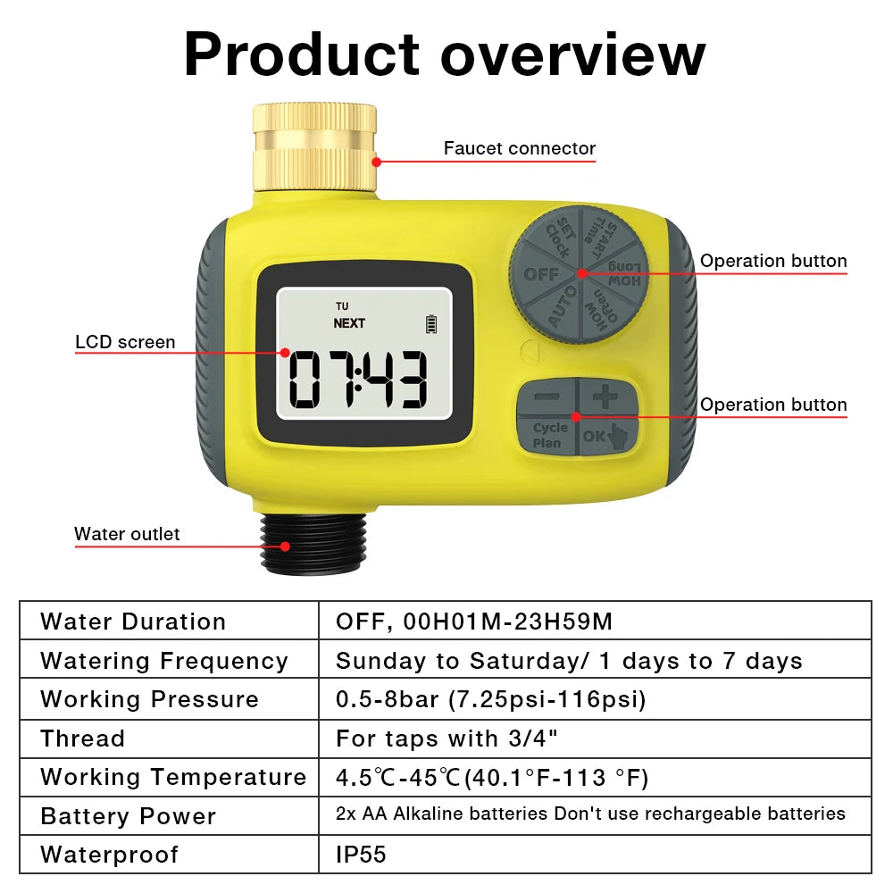 Intelligent 1-3 Zone Automatic Solar Water Timer Irrigation Controller for Garden Lawn