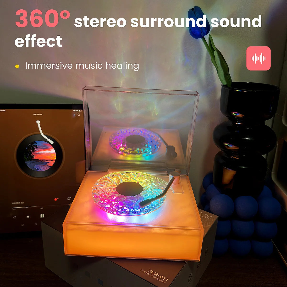 Water Ripple Bluetooth Speaker with Night Light and Three Playback Modes for Bedroom