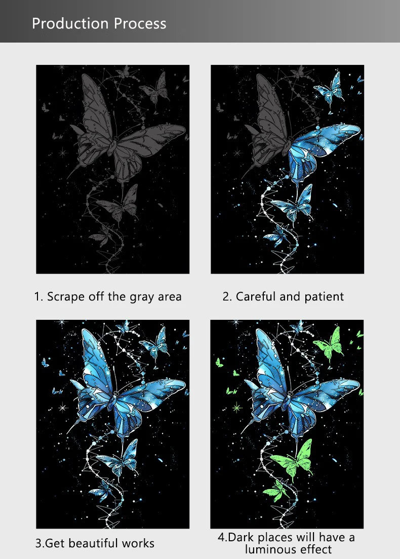 CowLost | product_id-4-pcs-a4-diy-luminous-scratch-painting-set-animal-butterfly-whale-landscape-night-view |13