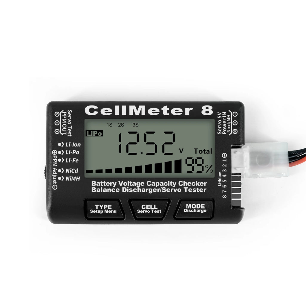 8 in 1 CellMeter Battery Capacity Tester Digital RC LiPo Li-ion NiMH Checker