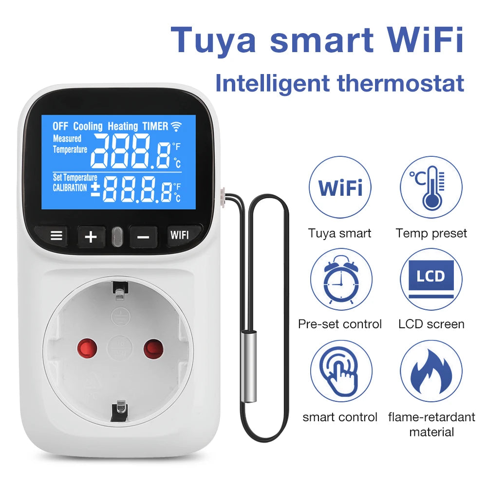 JUANJUAN Tuya Smart WiFi Digital Temperature Controller Socket AC110-240V Thermostat Outlet Heating Cooling Regulator