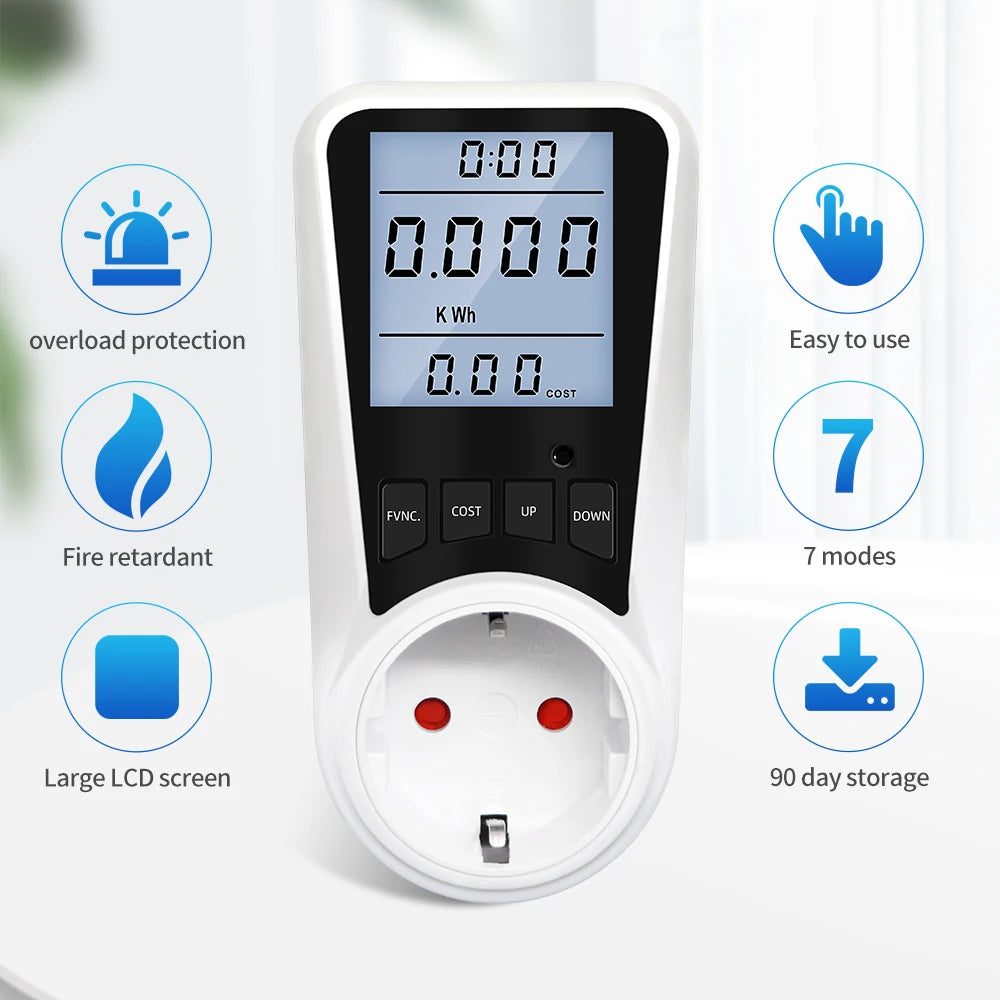 Digital AC Power Wattmeter 110V-220V Energy Consumption Meter with EU, US, UK, AU, BR, FR, IT, TH Plug Options