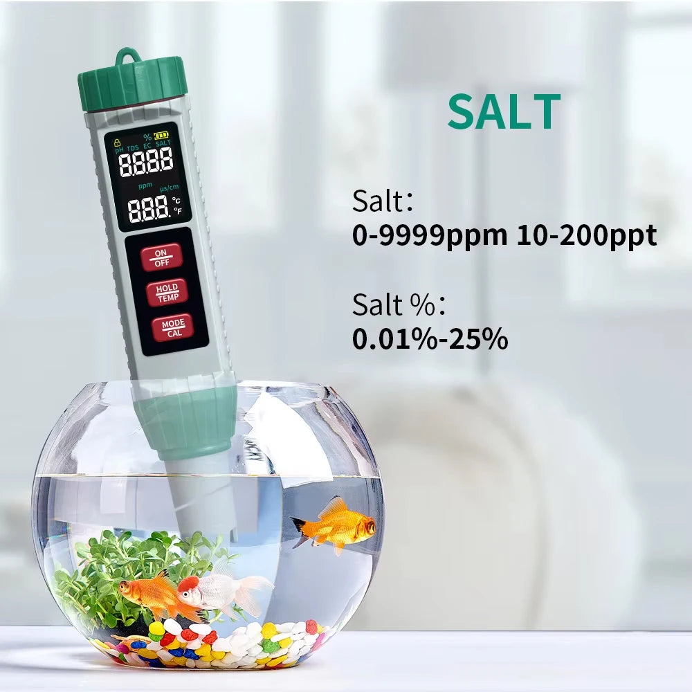 5-in-1 Digital Water Quality Tester PH/EC/TDS/Salt/Temp Meter Portable Test Pen for Pool Aquarium