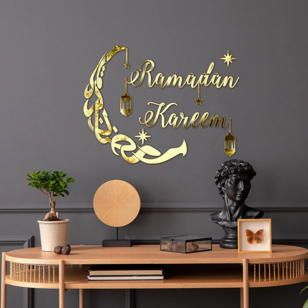 CowLost | ramadan-kareem-acrylic-stickers-golden-mirror-moon-star-self-adhesive-wall-sticker |5
