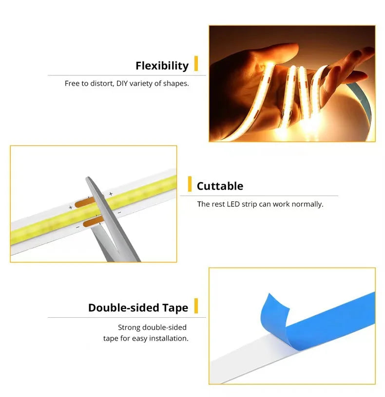 CowLost | light-ropes-strings-product_id-5v-usb-cob-led-strip-light-320-leds-m-touch-dimmer-flexible-tape-non-waterproof-for-room-cabinet-mirror-backlight |9