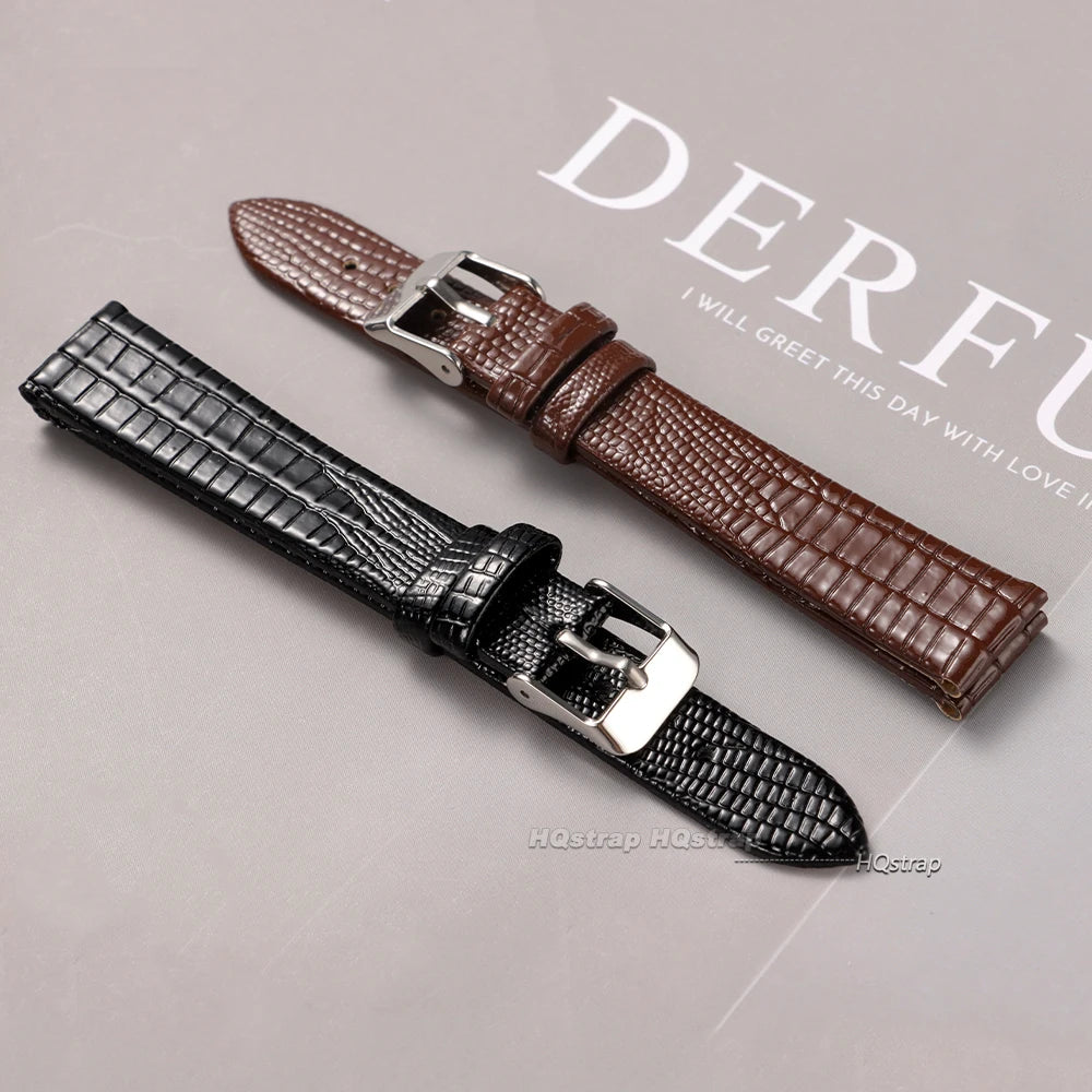 Ultra-thin 8-16mm Lizard Pattern Leather Watch Strap for Women Waterproof Wristband