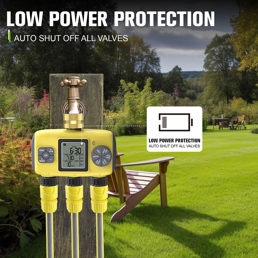 Intelligent 1-3 Zone Automatic Solar Water Timer Irrigation Controller for Garden Lawn