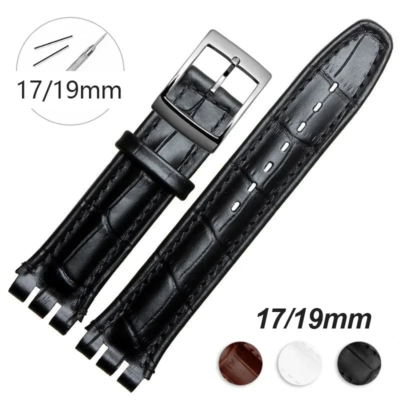CowLost | product_id-sweatproof-cowhide-leather-watch-strap-17mm-19mm-for-swatch-black-brown-white-wholesale |1