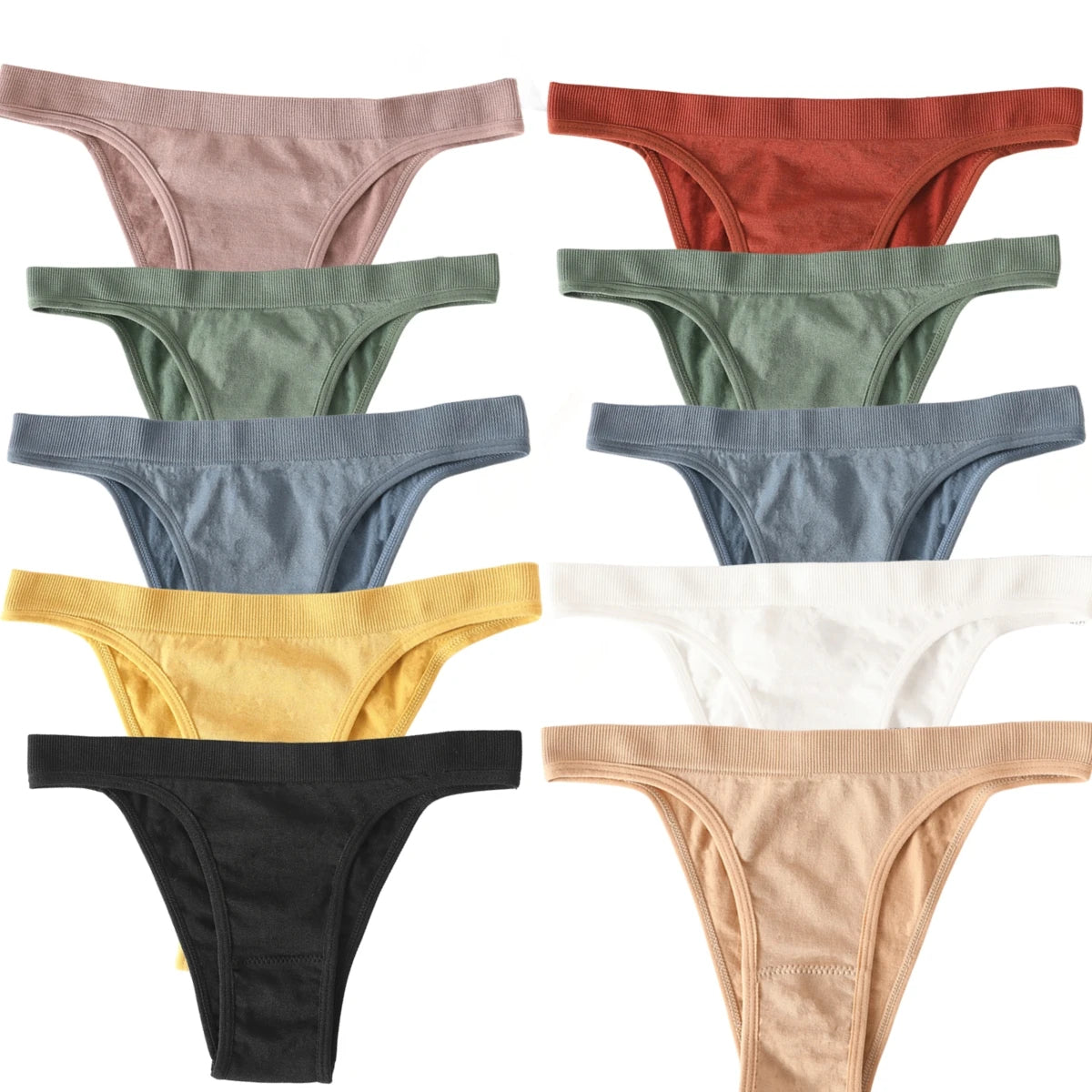 CowLost | product_id-10pcs-womens-seamless-ribbed-high-leg-sports-thong-underwear-set |37