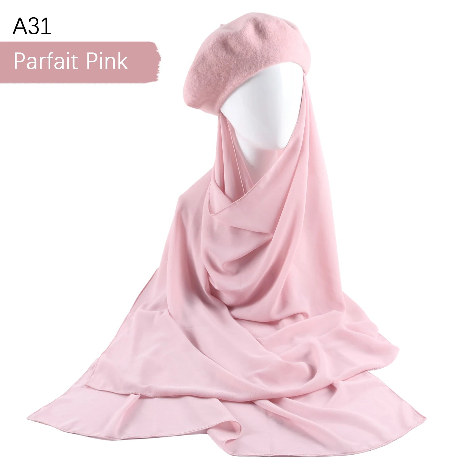 CowLost | musilm-women-french-style-beret-hats-with-chiffon-hijab |32