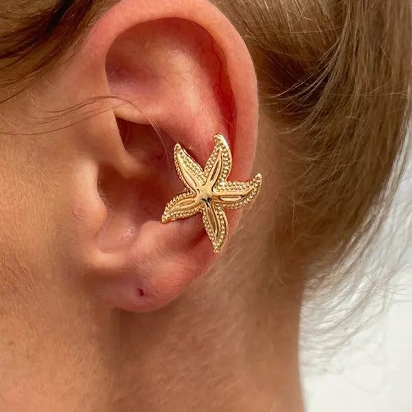 1 PC Simple Metal Starfish Flower Ear Cuff for Women Gold Color Non Piercing Fake Cartilage Earrings