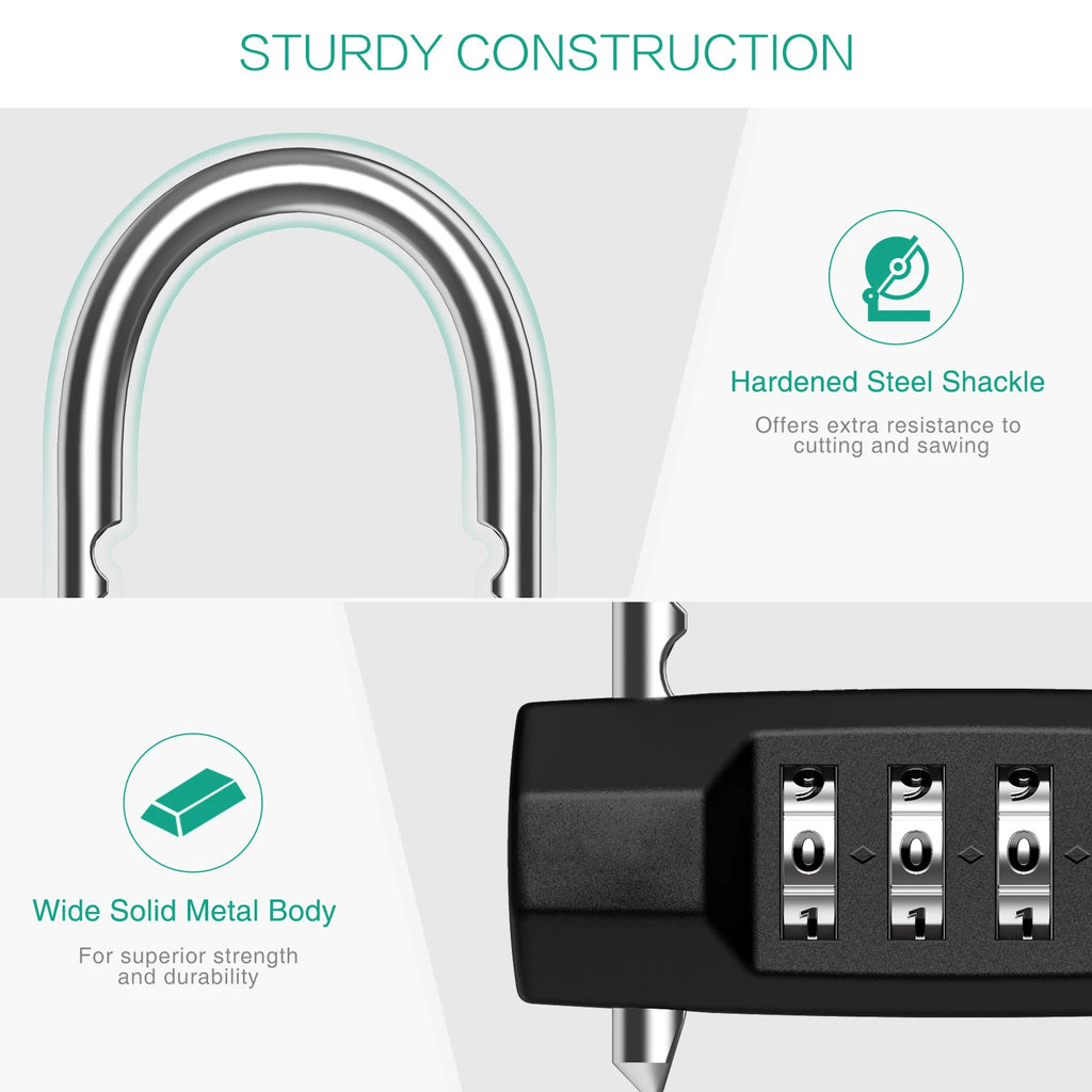 Combination 4-Digit Resettable Waterproof Padlock with Adjustable Shackle for Gym Luggage