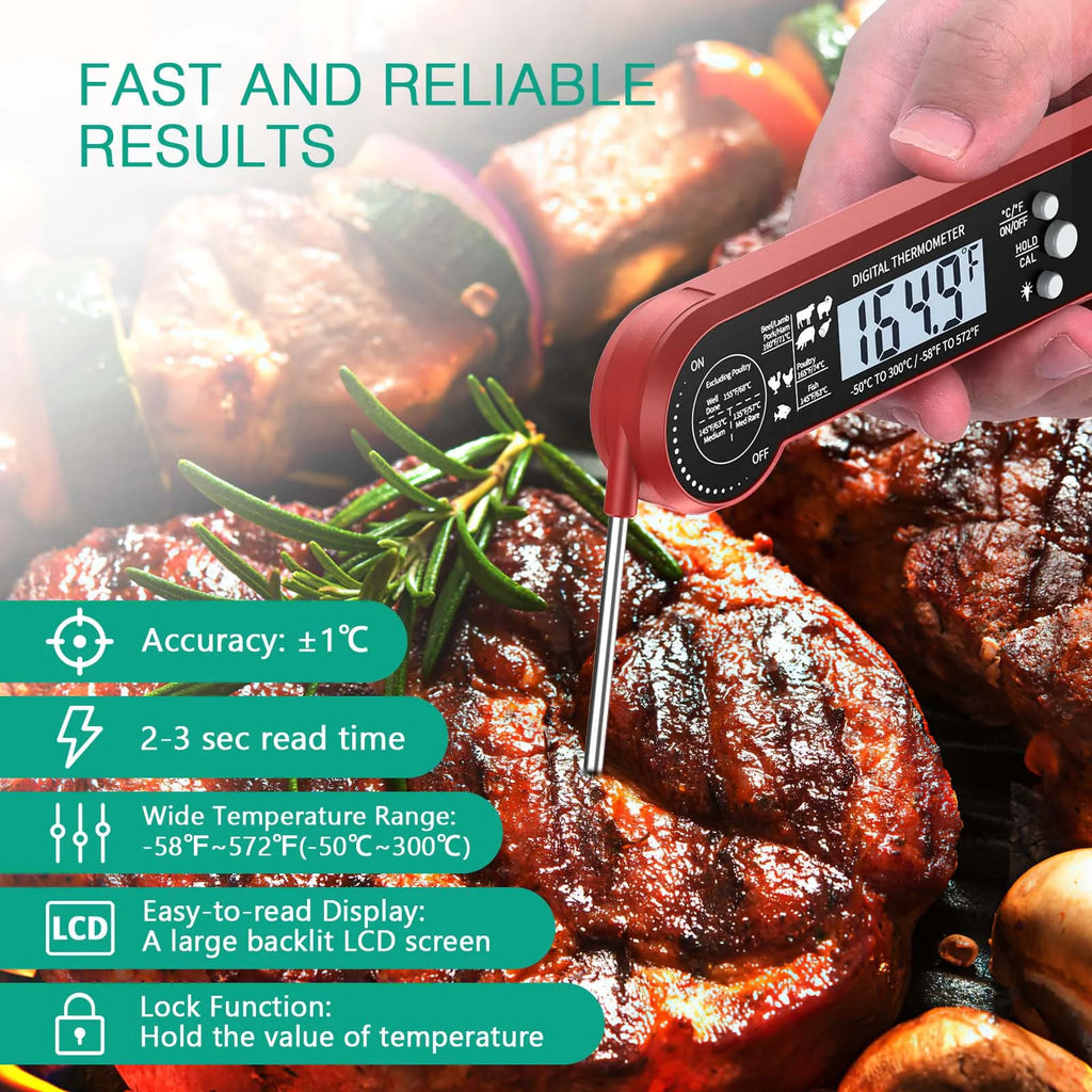 ORIA Digital Instant Read Meat Thermometer with LCD Backlight for Kitchen and BBQ