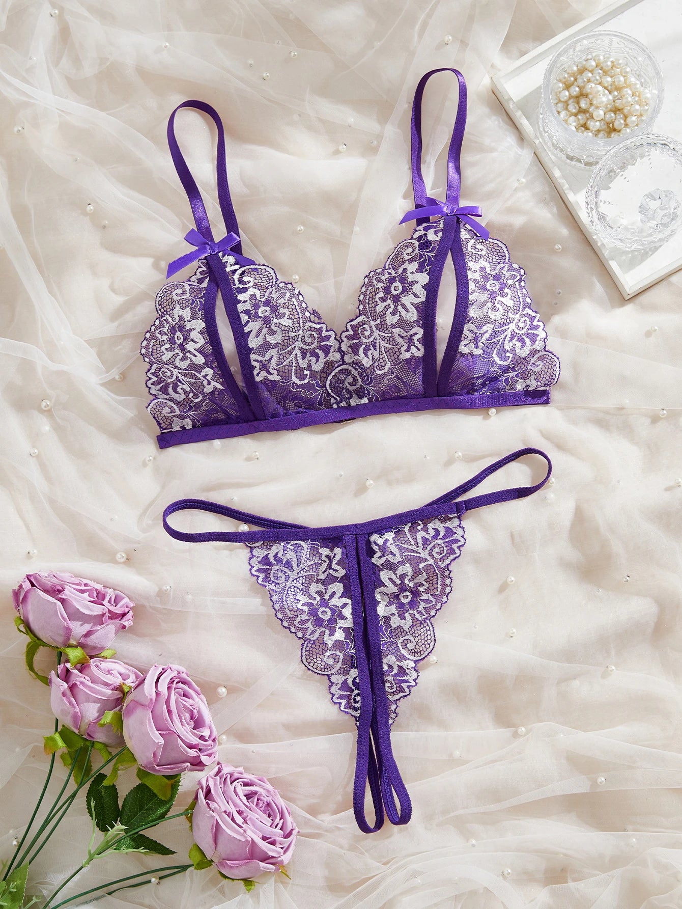 CowLost | women-floral-sexy-lingerie-set-open-chest-bra-and-crotchless-thong-sets |1