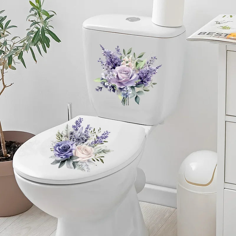 CowLost | 2pcs-purple-flower-hyacinth-stickers-bathroom-toilet-sticker |3