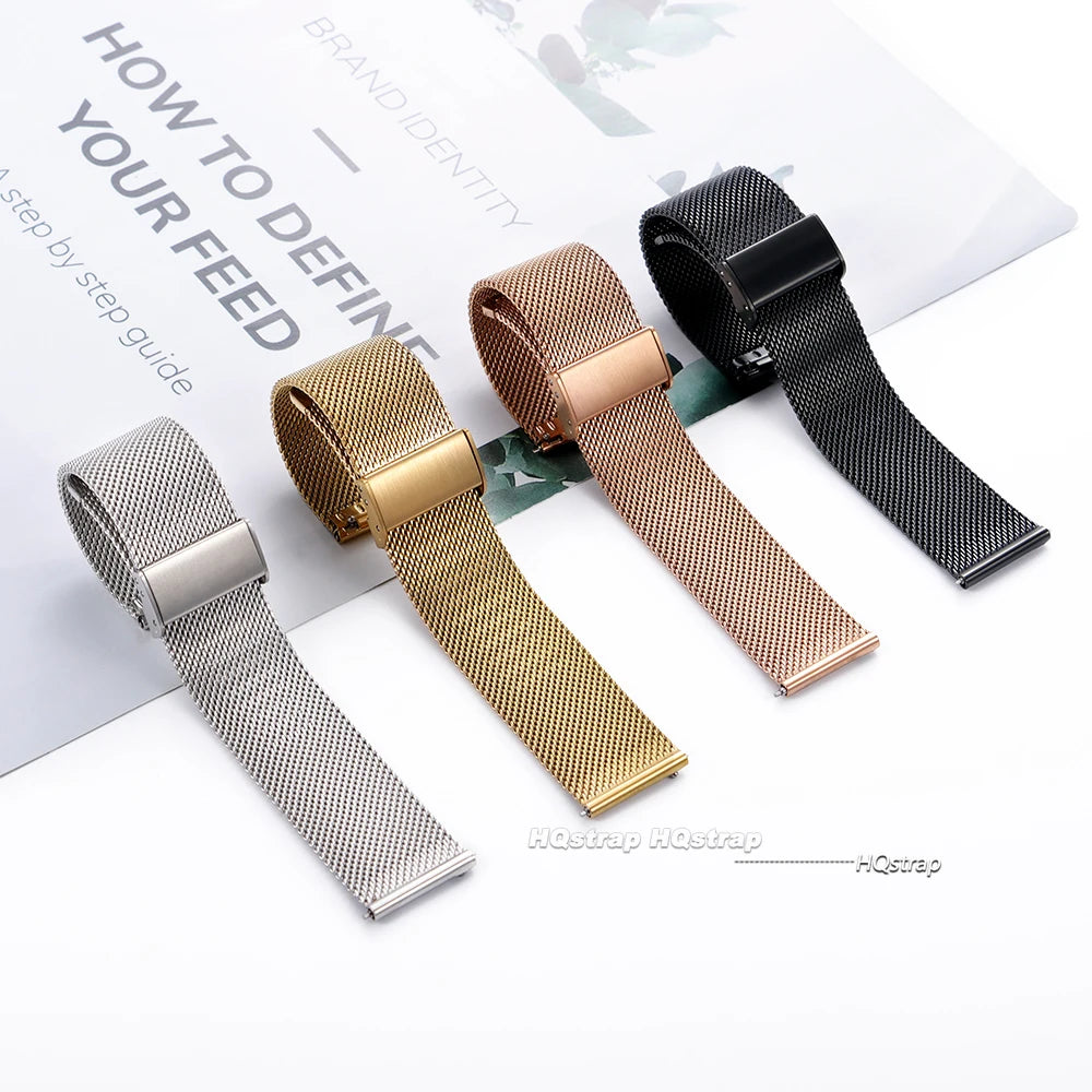 Quick Release Stainless Steel Milanese Mesh Watch Band 18mm 20mm 22mm Black Silver