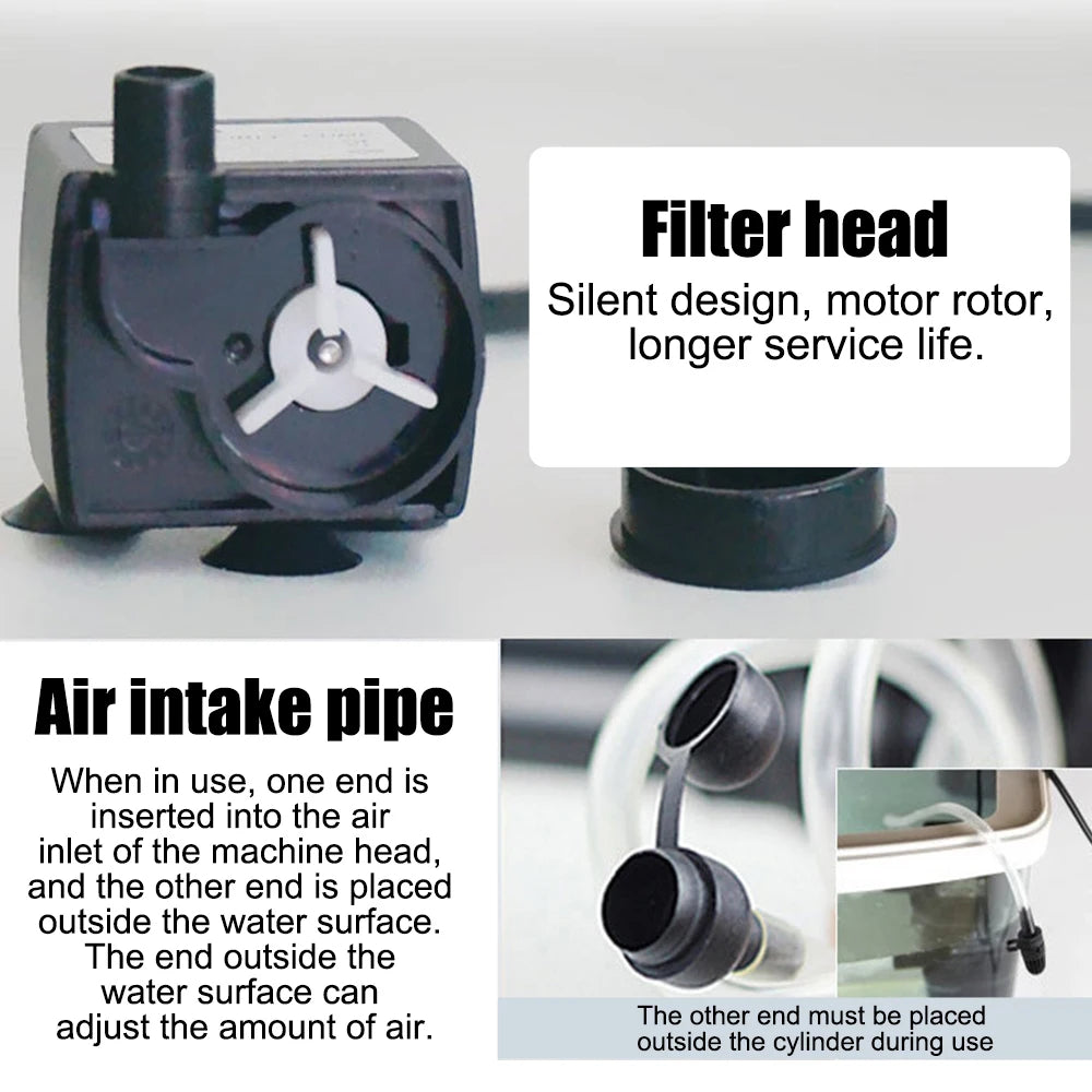 CowLost | eu-plug-aquarium-fish-tank-oxygen-increasing-pump-low-level-water-submersible-water-filter-pump-turtle-tank-filter |5
