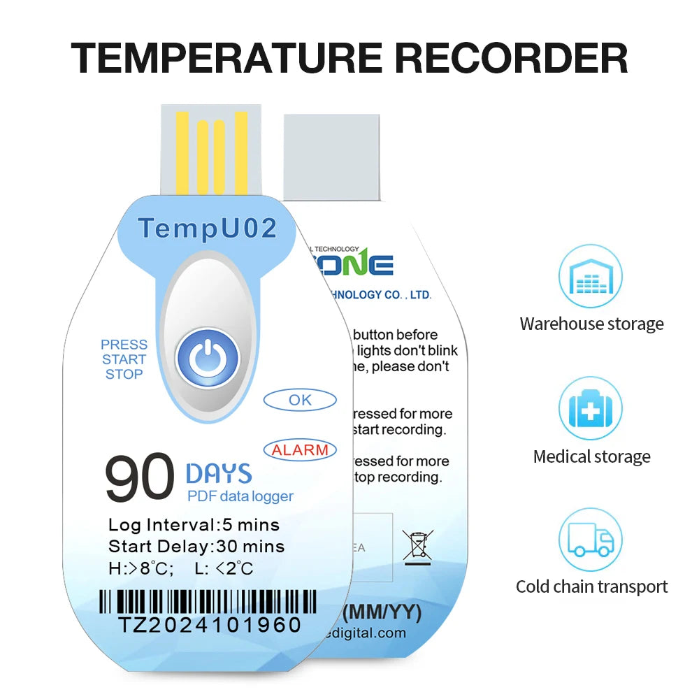 Disposable USB Temperature Data Logger 30/60/90 Days PDF Report for Vaccine Cold-Chain