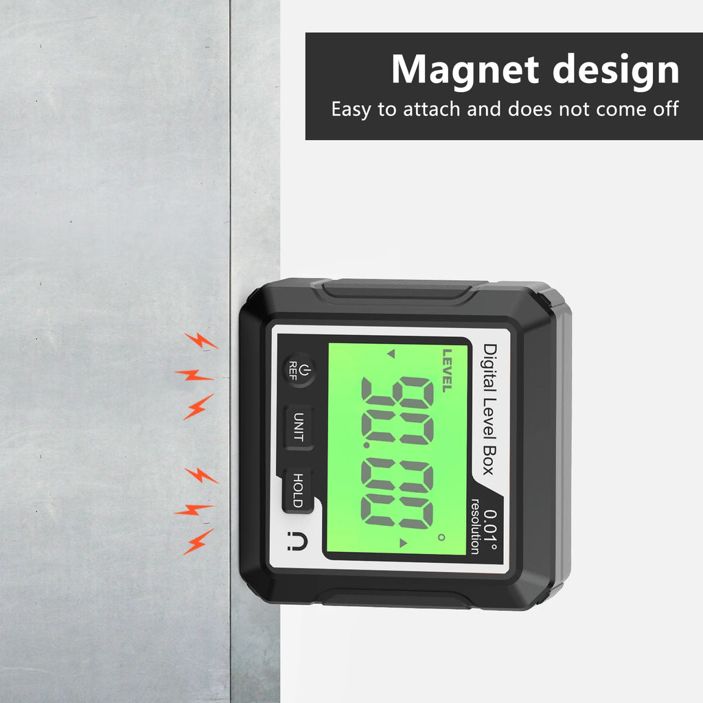 Digital Magnetic Inclinometer LCD Backlight Angle Finder 4x90° Protractor Level Box for Woodworking