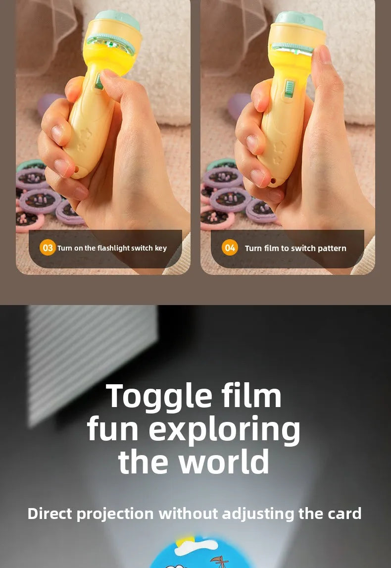 Christmas Cartoon Projection Flashlight Toy with 3-10 Cards for Kids Bedtime Stories