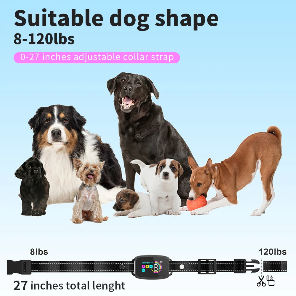 Rechargeable IP67 Waterproof Automatic Anti-Bark Dog Collar Trainer with Color Screen