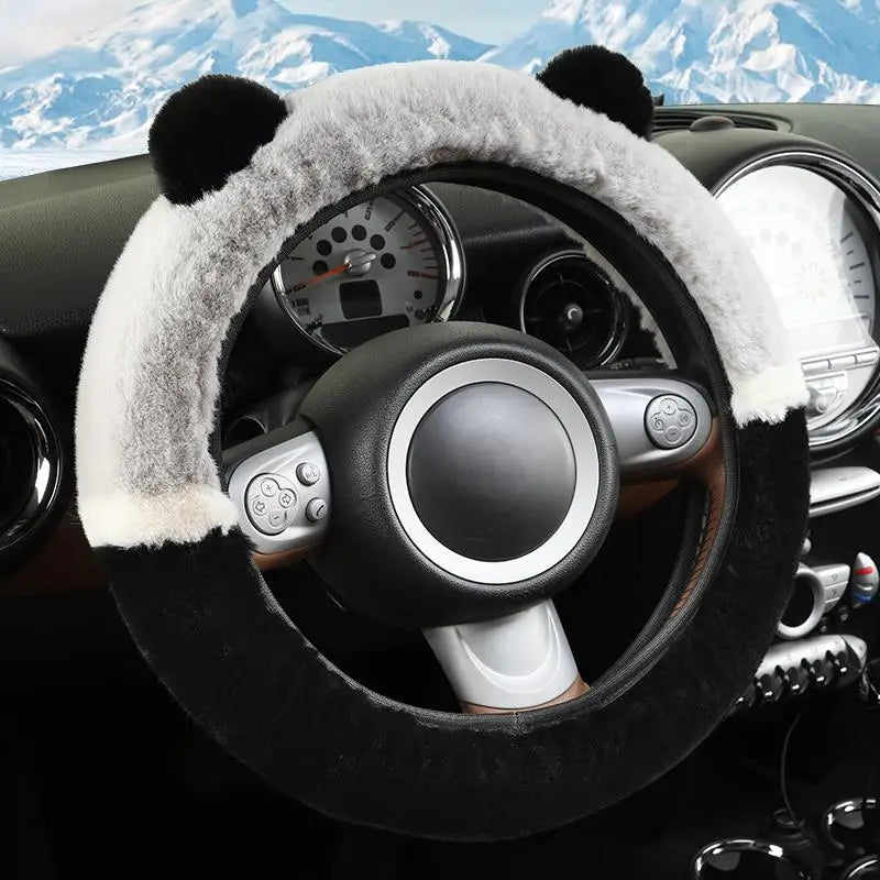 CowLost | winter-warm-plush-car-steering-wheel-cover-with-cute-panda-ears |17
