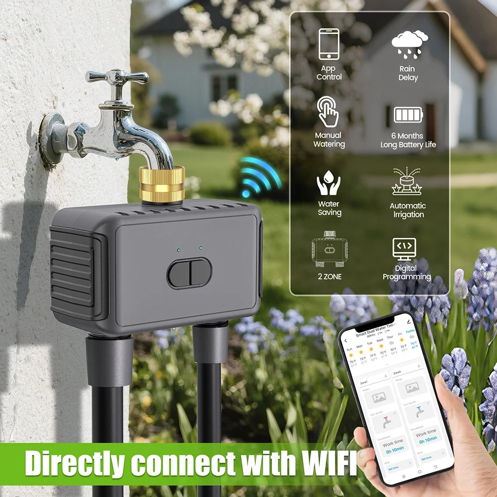 Bluetooth WiFi 2-Way Irrigation Water Timer 3/4" Brass Inlet Garden Watering Device