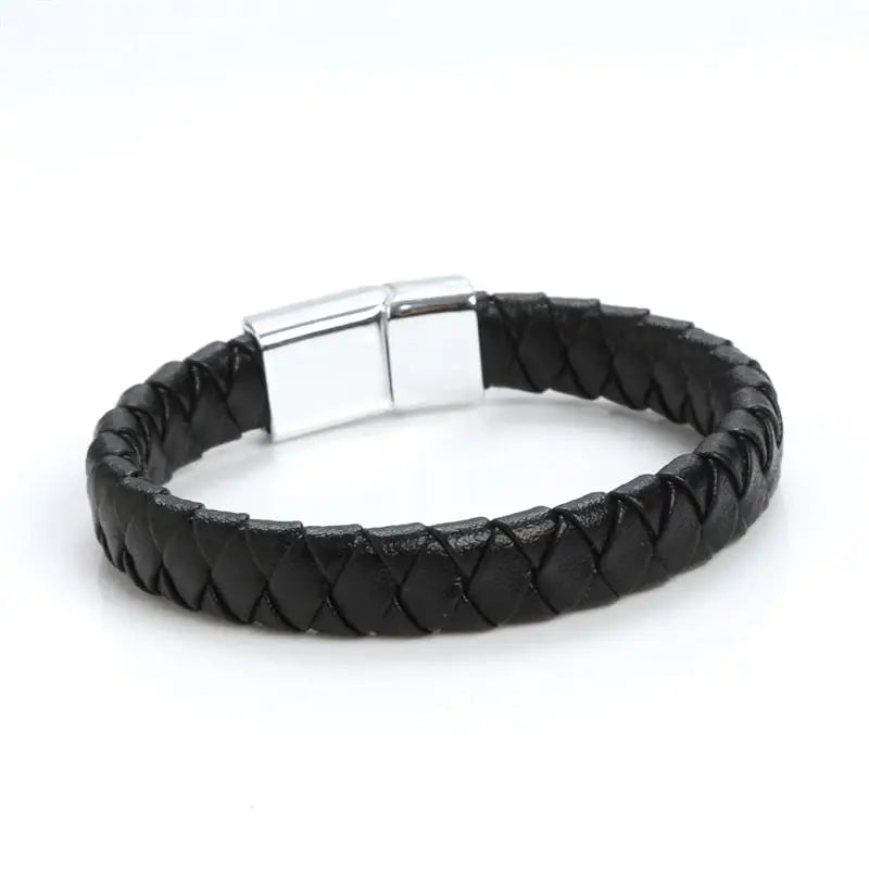 CowLost | badge-pass-holders-classic-mens-braided-leather-bracelet-with-magnetic-clasp |23