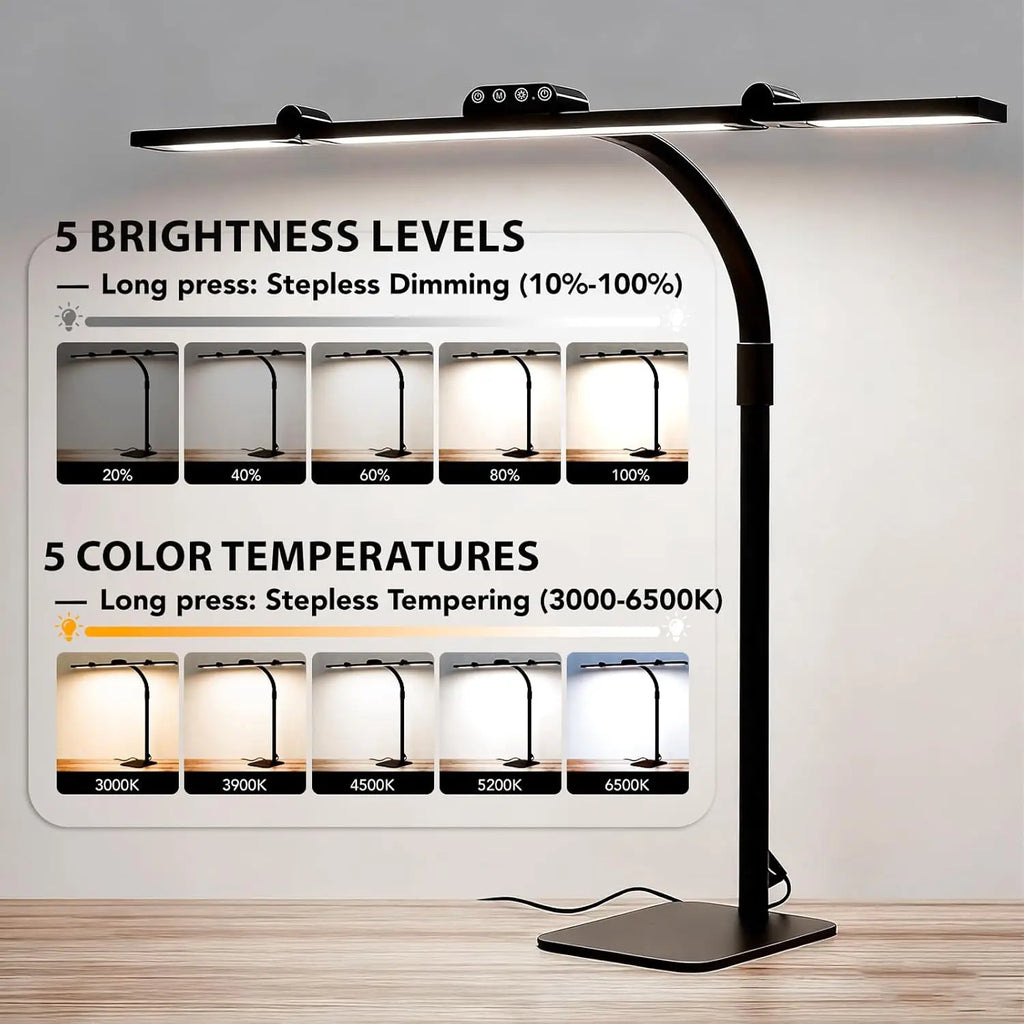 28.2" Large Transformable LED Desk Lamp with Clamp, 24W Auto Dimming Sensor Light for Office