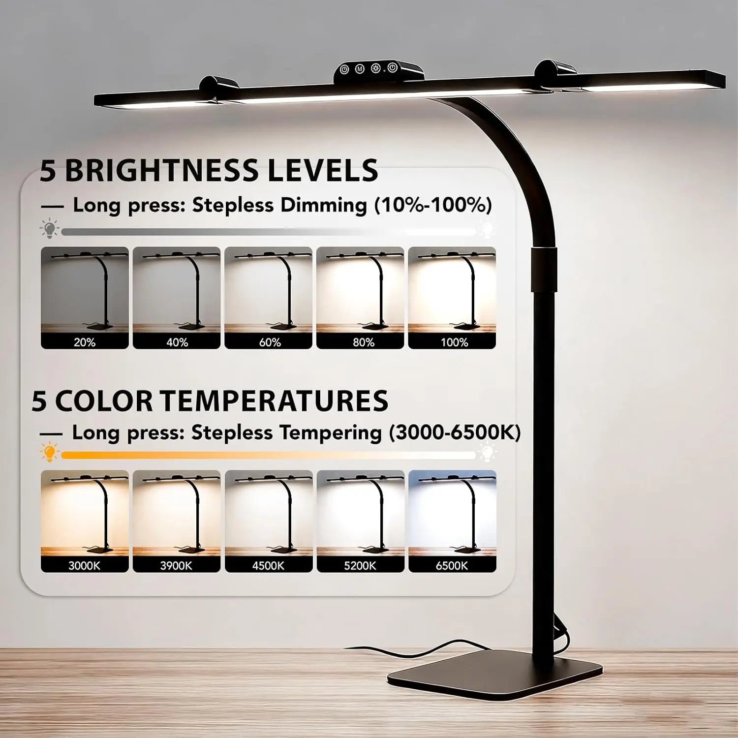 28.2" Large Transformable LED Desk Lamp with Clamp, 24W Auto Dimming Sensor Light for Office