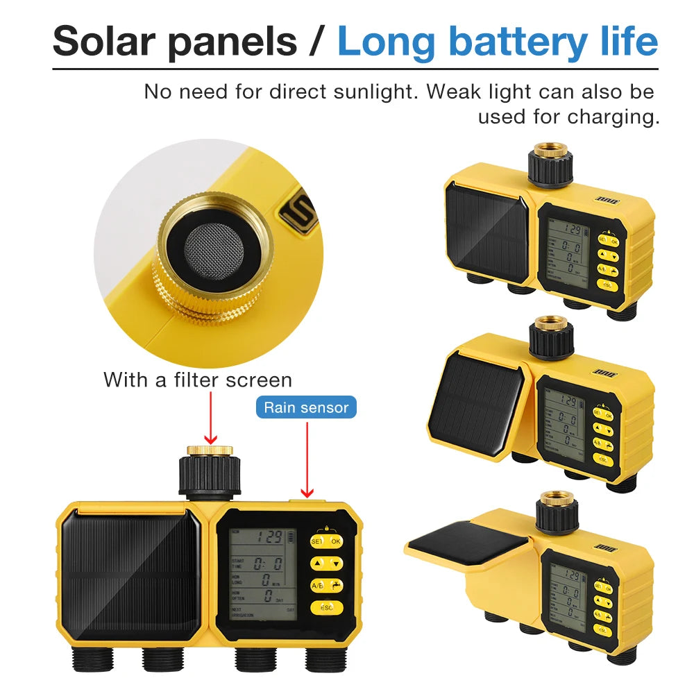 WiFi Solar Irrigation Timer 1/2/4 Outlet Smart Watering Controller for Garden Greenhouse