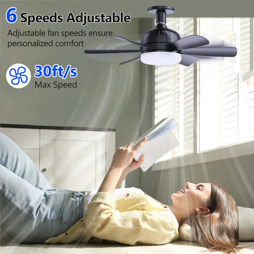 LED Ceiling Fan Light E26/E27 with Remote, Dimmable 3-Color, Speed Control for Living Room and Study