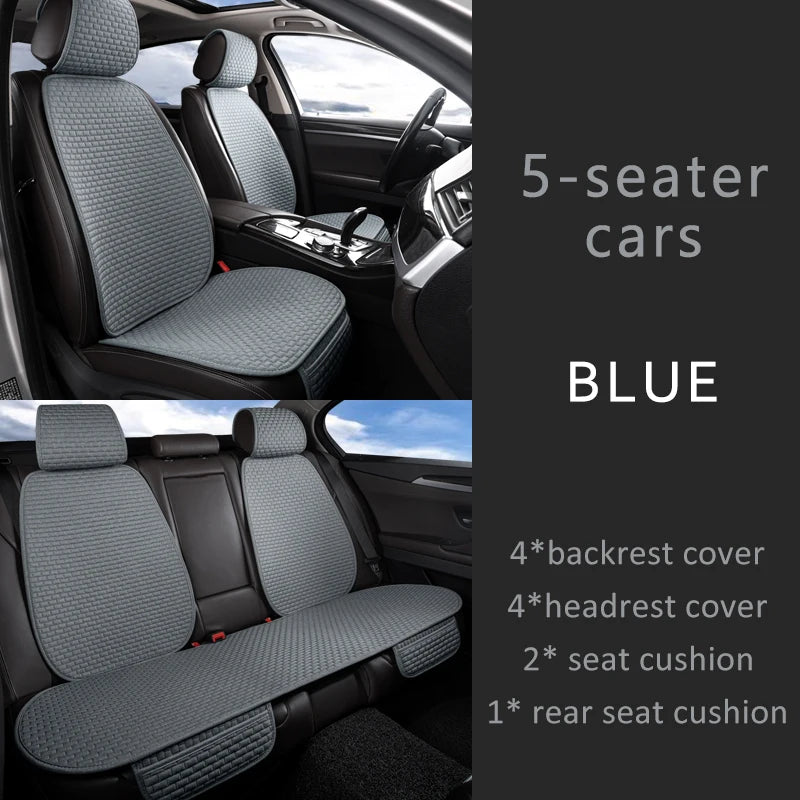 CowLost | car-seat-covers-full-set-flax-linen-car-cushion-protector-front-rear |50
