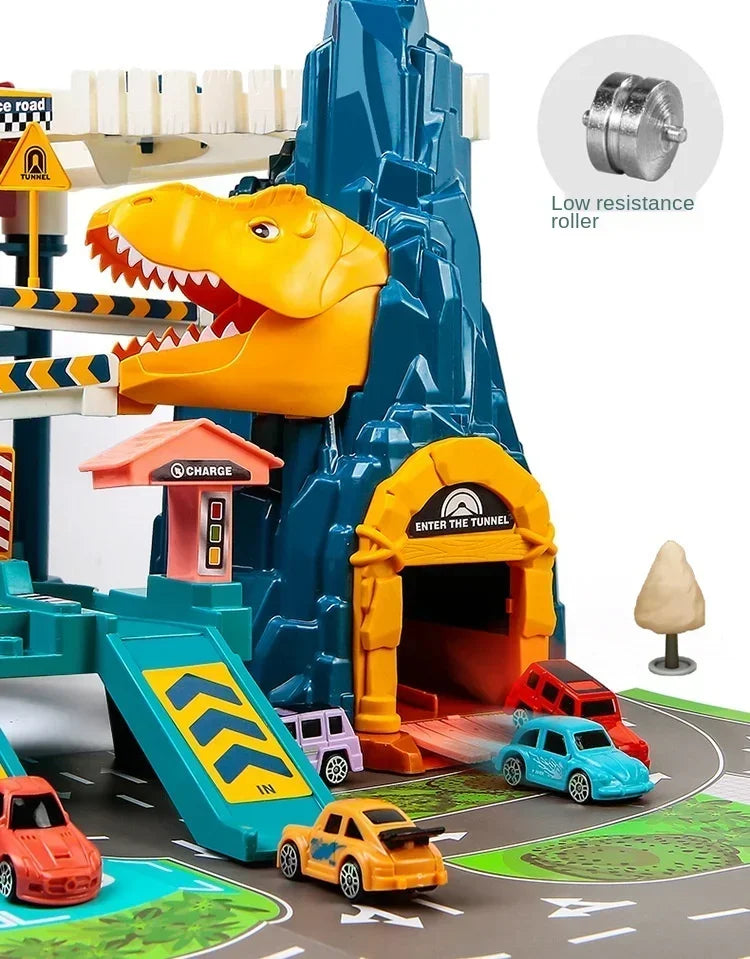 Electric Rail Car Dinosaur Building Parking Lot Adventure Racing Toy for Children