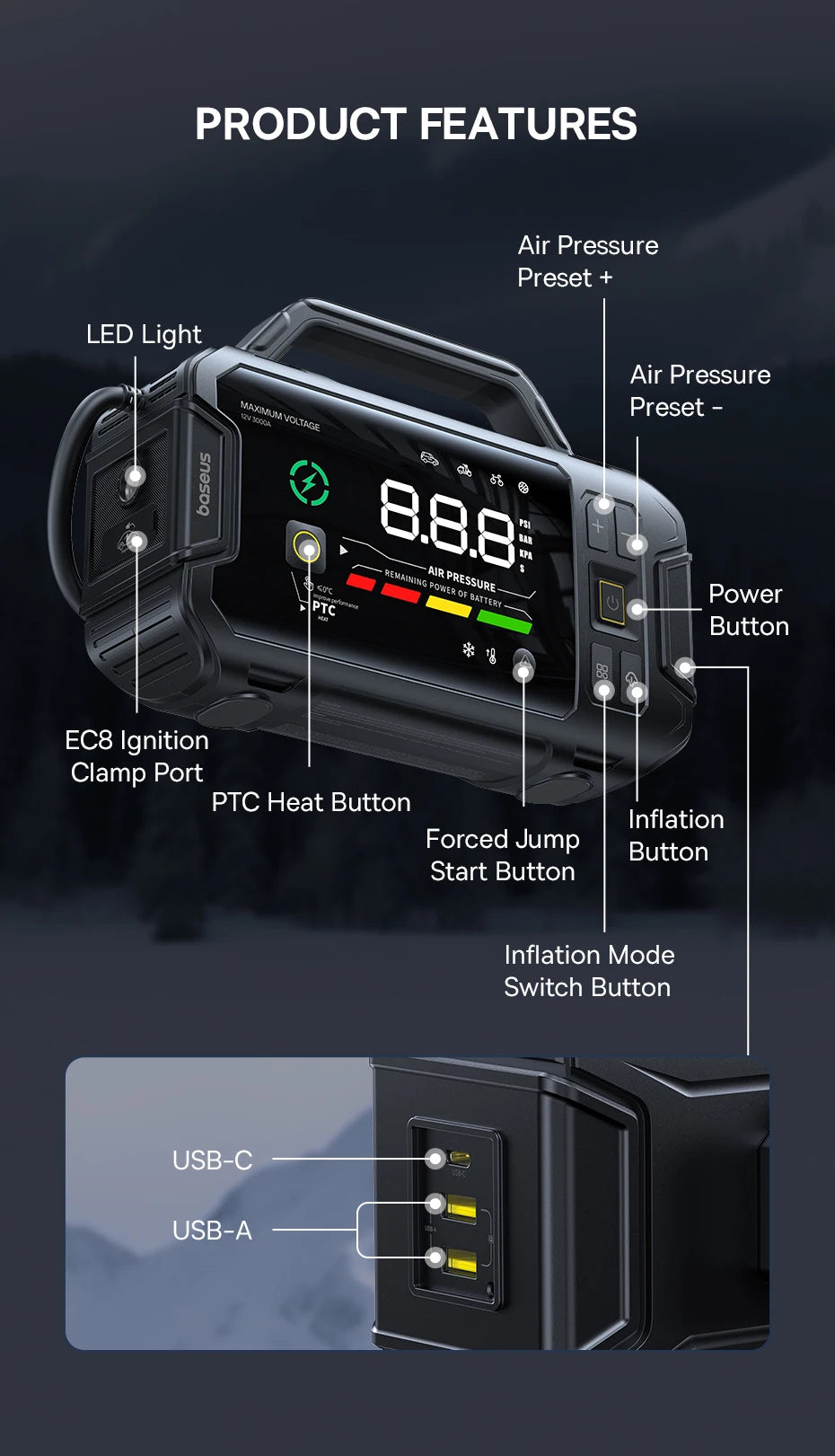 CowLost | baseus-vj1-3000a-car-jump-starter-4-in-1-air-compressor-21600mah-power-bank |17