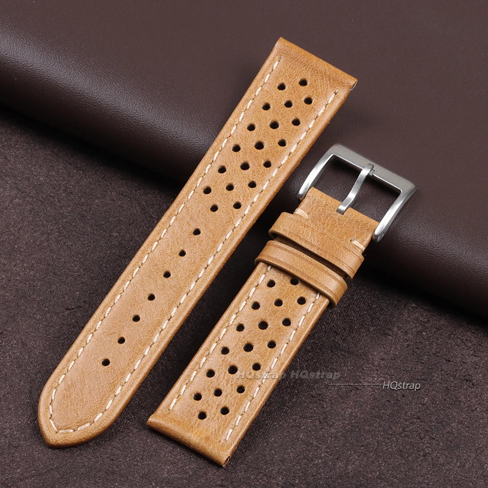 CowLost | handmade-watch-strap-18mm-20mm-22mm-for-women-men-leather-strap-black-brown-khaki-breathable-universal-watchbands-bracelet |15