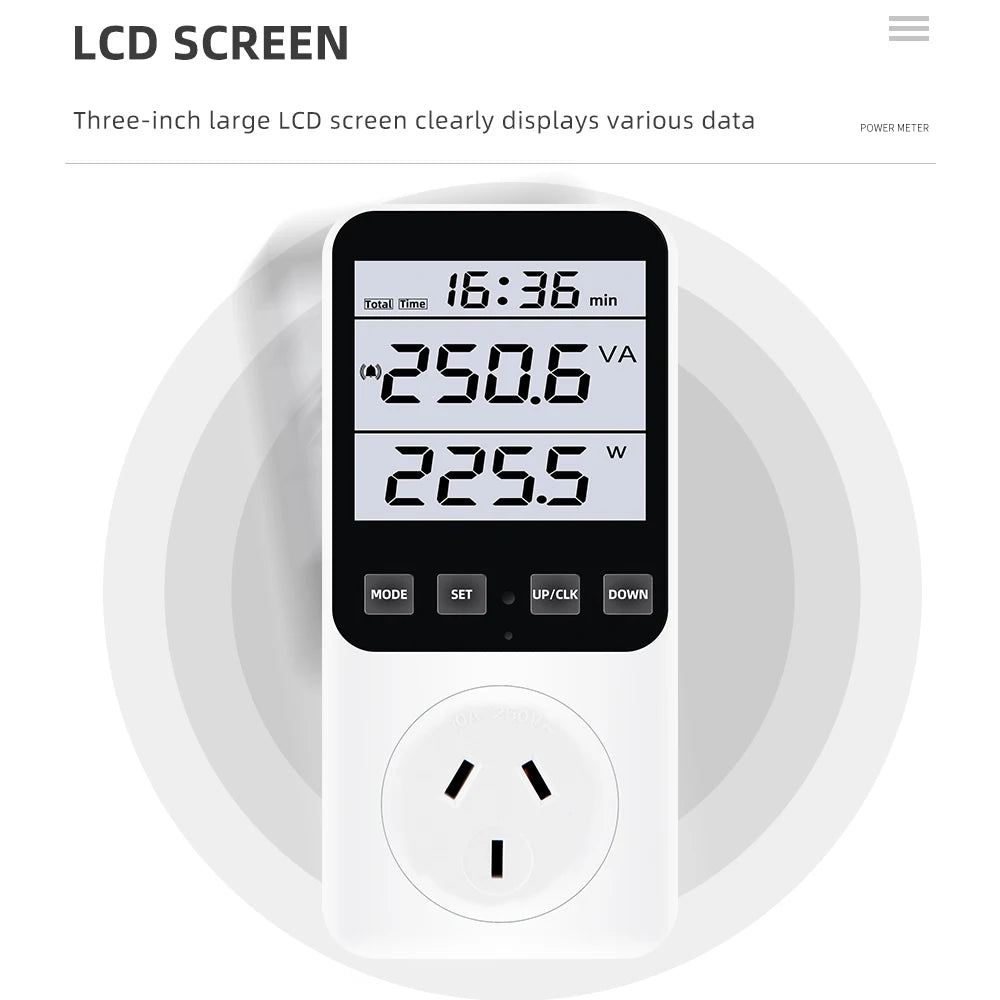 Digital Wattmeter AC Power Meter Socket Analyzer 220V EU Plug Energy Voltmeter Ammeter Electricity Cost Monitor