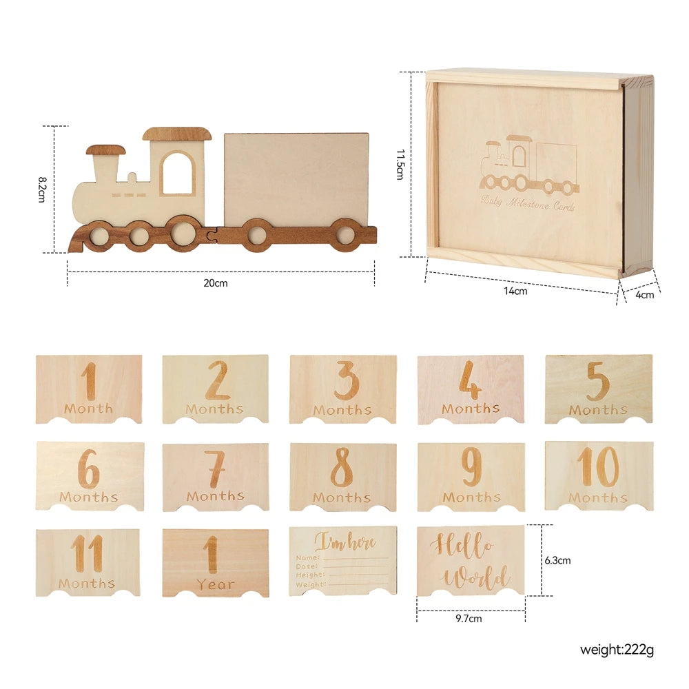 CowLost | baby-transport-accessories-wooden-baby-growth-milestone-cards-1-12-months-with-train-box-photo-props |16